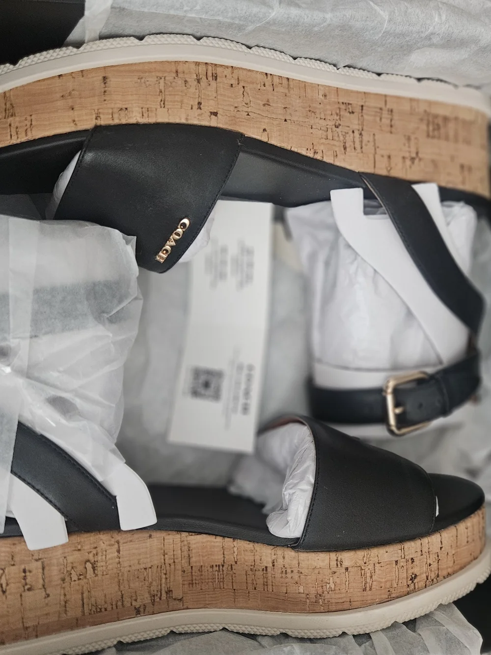 Coach Black Talulah Leather Wedge Sandals